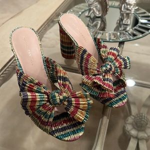 Loeffler Randall multi color stunning quilted bow sandals